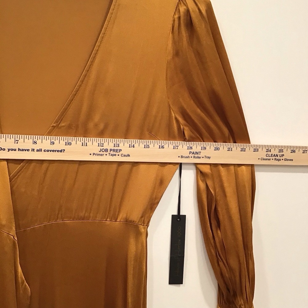 House of Harlow 1960 maxi Wrap dress Pumpkin Spice Orange Satin Medium W Flaw - Picture 14 of 16